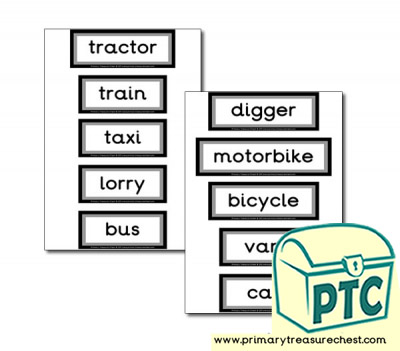 Land Transport Themed Display Words