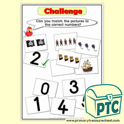 Challenge - Matching Numbers with Pictures Pirate Themed Tuff Tray Resource