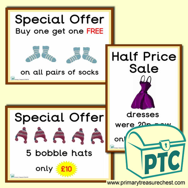 Clothes Shop Role Play Special Offer Posters (1-20p)