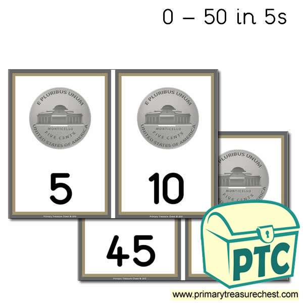 5c American Coins - Counting in 5c Cards (5-50)