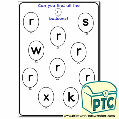 Letter 'r' Balloon Activity Sheet - Foundation Phase 