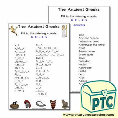 'Ancient Greeks' Themed Vowels Worksheet