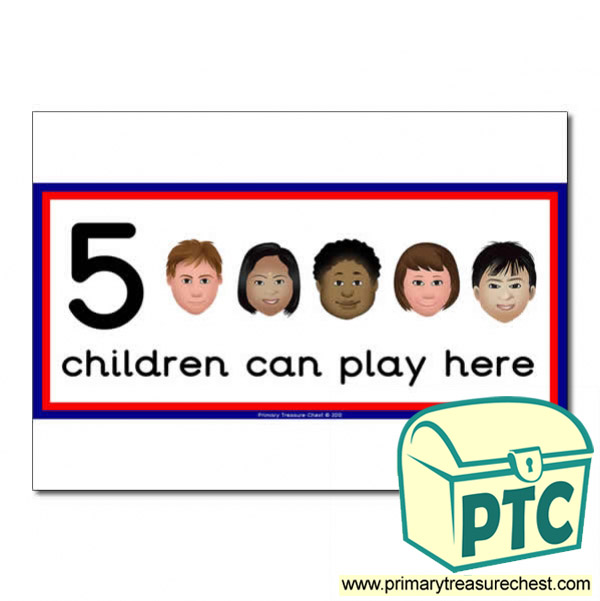 English Area Sign - Images of Faces - 5 children can play here - Classroom Organisation Poster