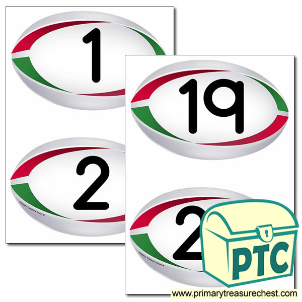 Rugby Ball Themed Numbers 0 to 20