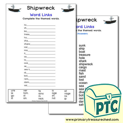 Shipwreck Themed Word Link Worksheet
