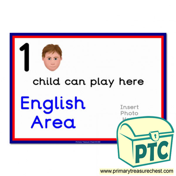 English Area Sign - Add Your Own Image - 1 child can play here - Classroom Organisation Poster