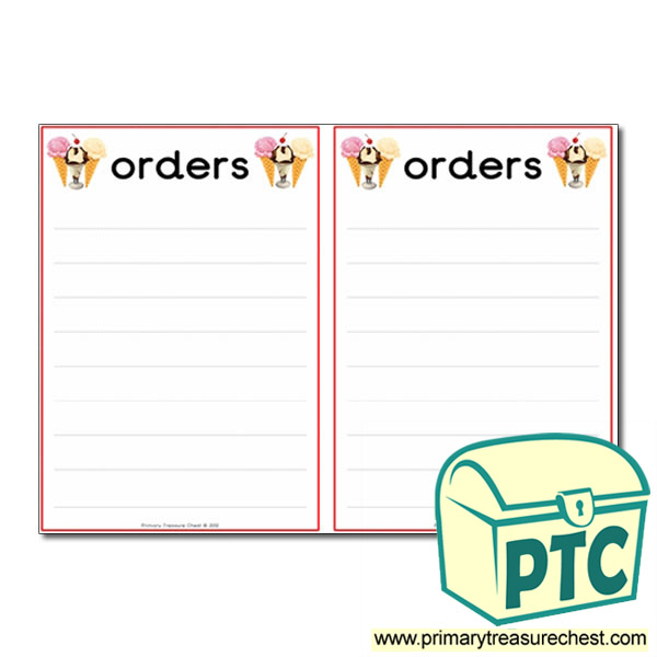 Role Play Ice Cream Parlour Order Pad