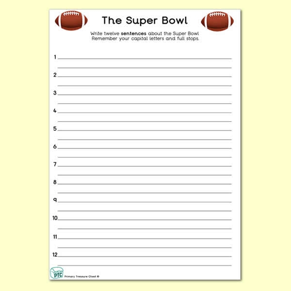 Super Bowl Themed Sentence Worksheet