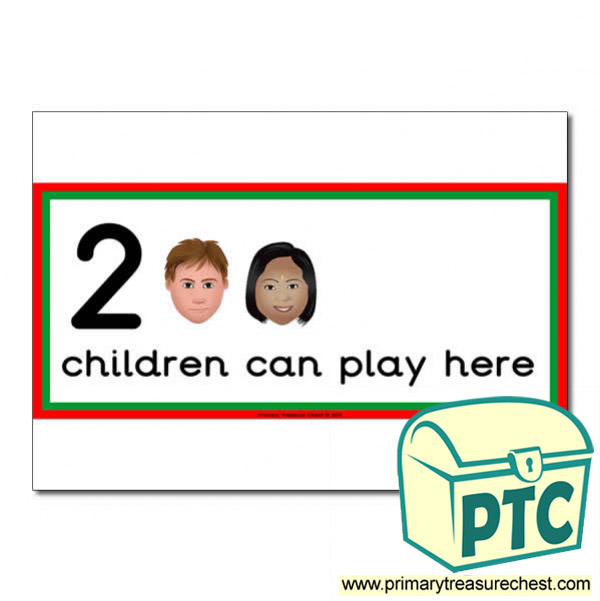 Welsh Area Sign - Images of Faces - 2 children can play here - Classroom Organisation Poster