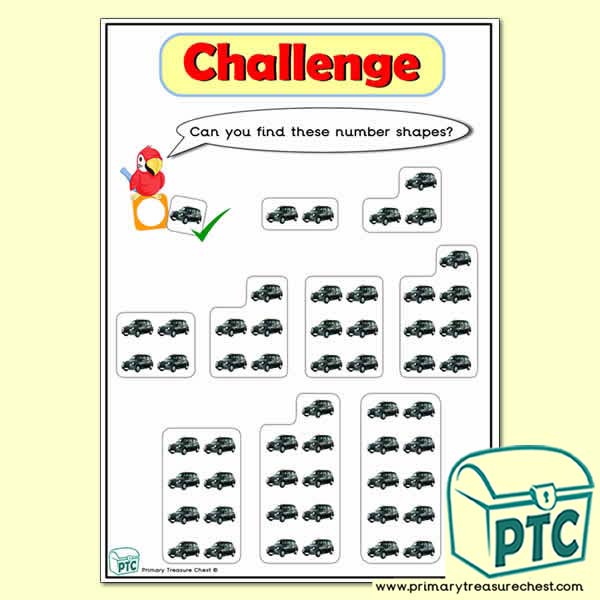 Taxi Themed Number Shapes Pieces Challenge