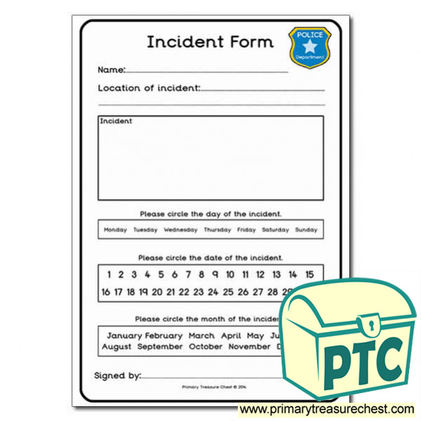 Police Department Role Play  Incident Form Worksheet