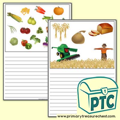 Harvest Themed Writing Activity Worksheet  (Narrow Lines)