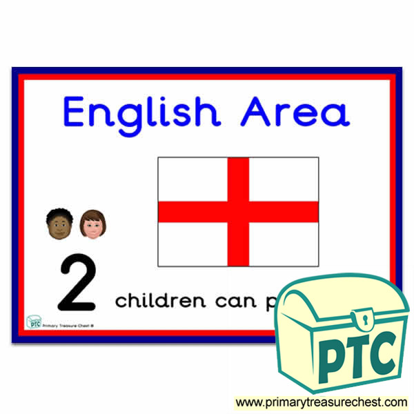 English Area Sign - Number Pattern Images Provided  '2 children can play here' - Classroom Organisation Poster