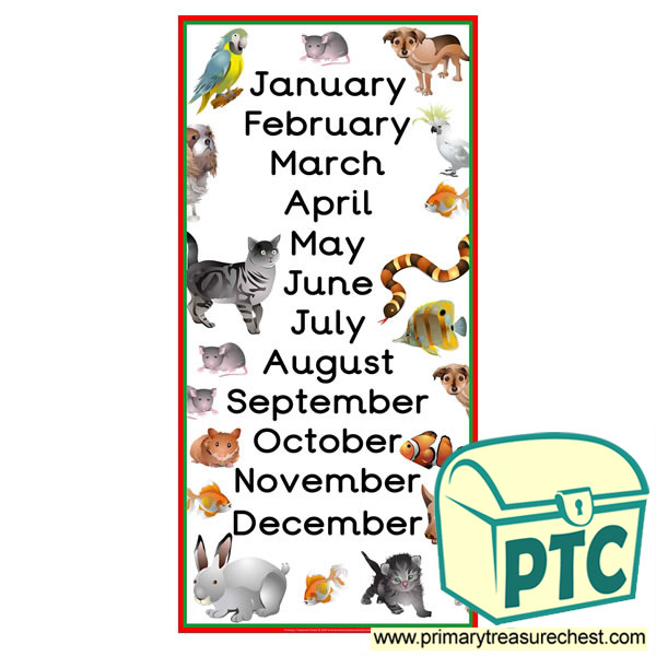 Pets Themed Months of the Year Poster