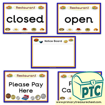 Restaurant Role Play Signs - Primary Treasure Chest