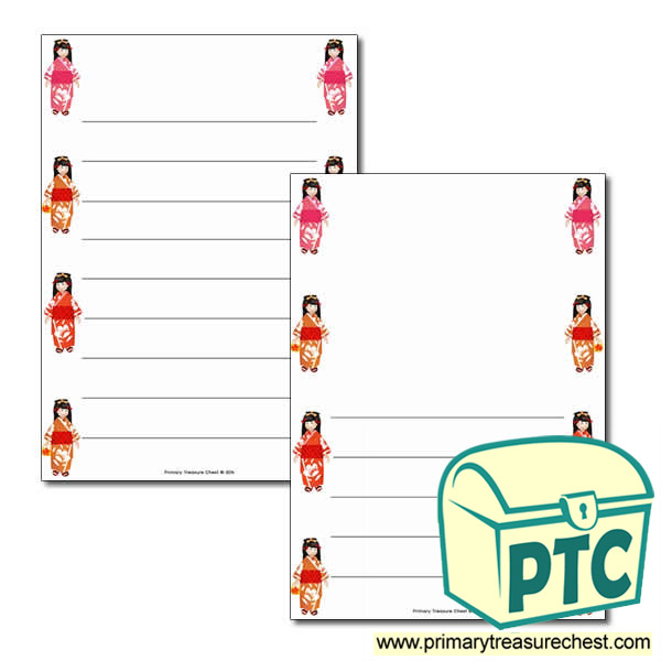 Japanese Girl Page Border/Writing Frame (wide lines)