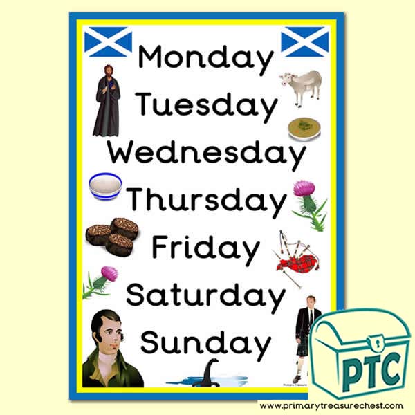 Scottish themed Days of the Week poster