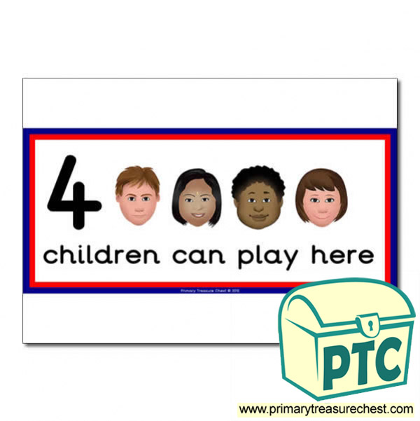 English Area Sign - Images of Faces - 4 children can play here - Classroom Organisation Poster