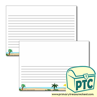 Tropical Island landscape Page Border/Writing Frame (narrow lines)