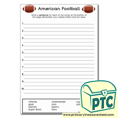 Super Bowl Themed Sentence Worksheet