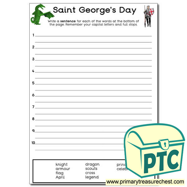 Saint George's Day Sentence Worksheet