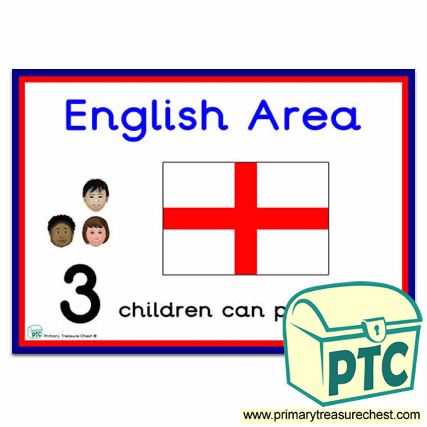 English Area Sign - Number Pattern Images Provided  '3 children can play here' - Classroom Organisation Poster