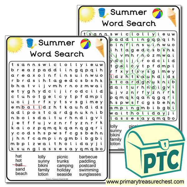 A5 Summer Themed Word Search Worksheet