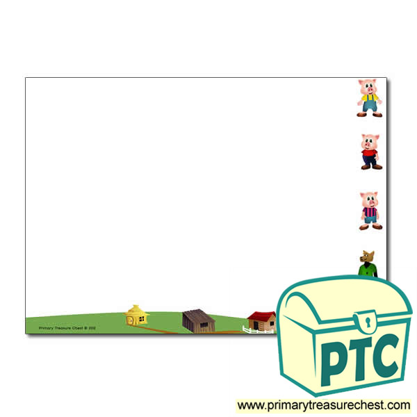 3 Little Pigs Themed A4 Sheet Plain Border In Landscape