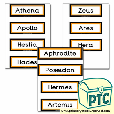 'Ancient Greek Gods' Themed Display Words