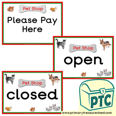 Pet Shop Role Play Signs - Primary Treasure Chest