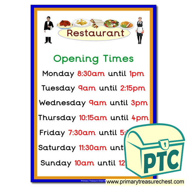 Restaurant Role Play Opening Times (Quarter & Half Past)