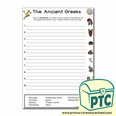 'Ancient Greeks' Themed Sentence Worksheet