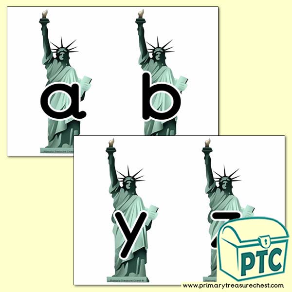 Statue of Liberty Themed Alphabet Cards (lower case)