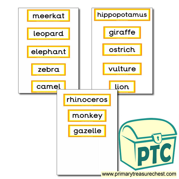 African Animal Themed Display Words