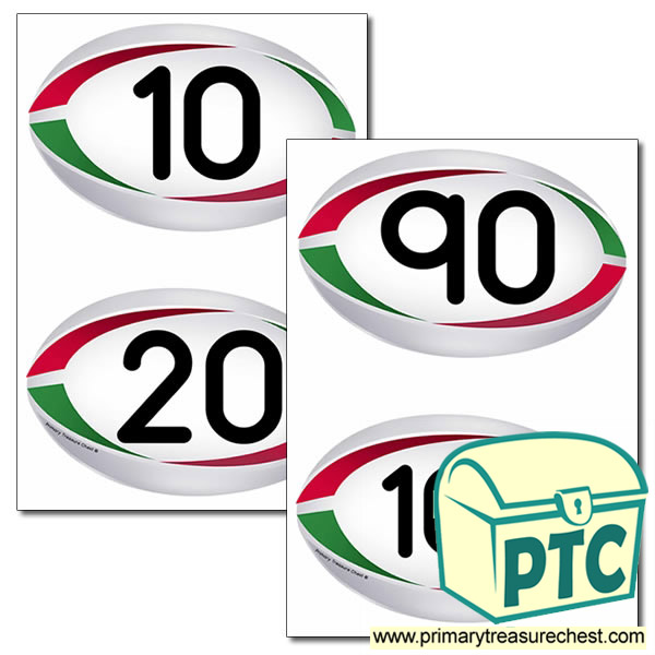 Rugby Ball Themed Numbers 10 to 100 (x10)