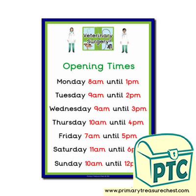 Vets Role Play Opening Times Poster (O'clock) - Primary 