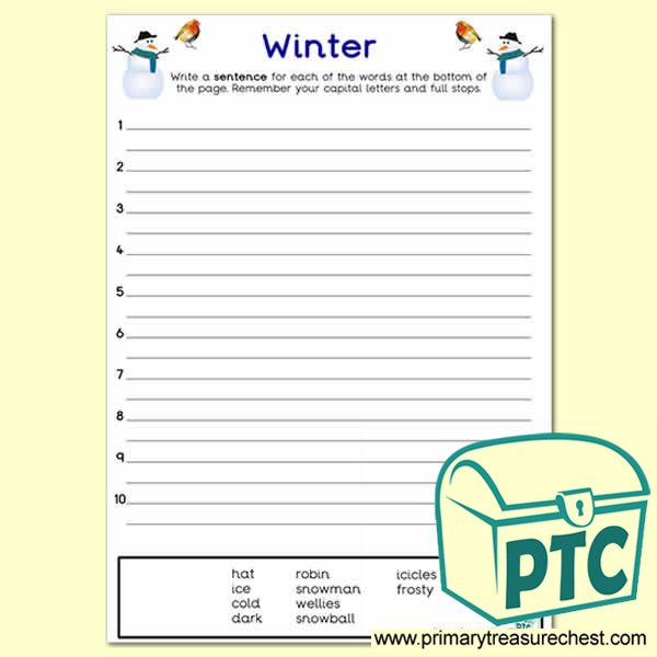 Winter Themed Sentence Worksheet