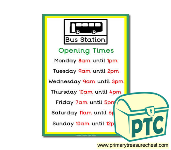 Bus Station Role Play Opening Times (O'clock Times)