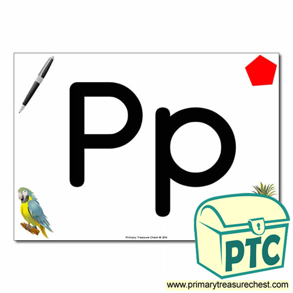 'Pp' Upper and Lowercase Letters A4 posterposter with realistic images