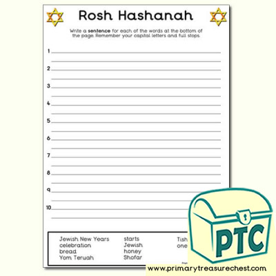Rosh Hashanah Sentence Worksheet