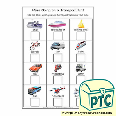 We're Going on a Transport Hunt Worksheet - Primary 