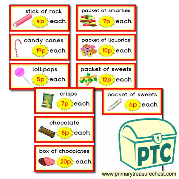 Sweet Shop Role Play Prices Flashcards (1-20p)