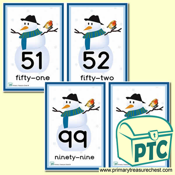 Snowman Themed Number Line 51 to 100