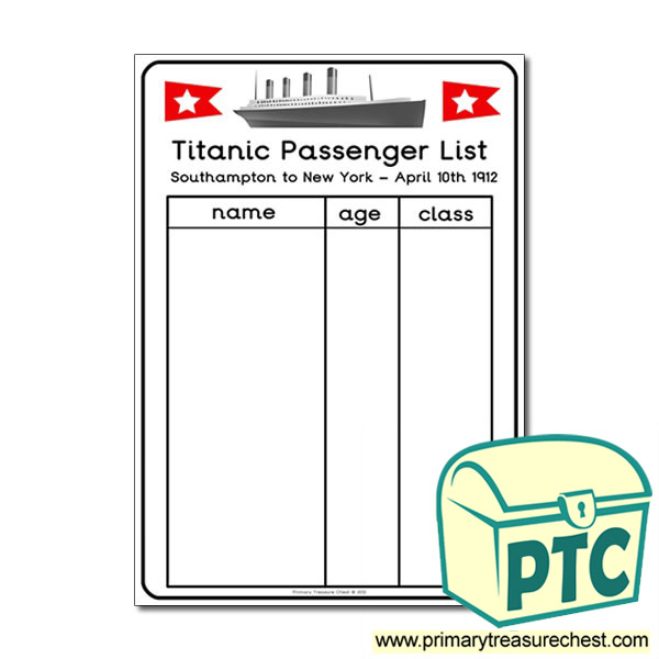 Titanic Passenger List Worksheet