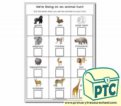 We're Going on an Animal Hunt Worksheet - Primary Treasure Chest