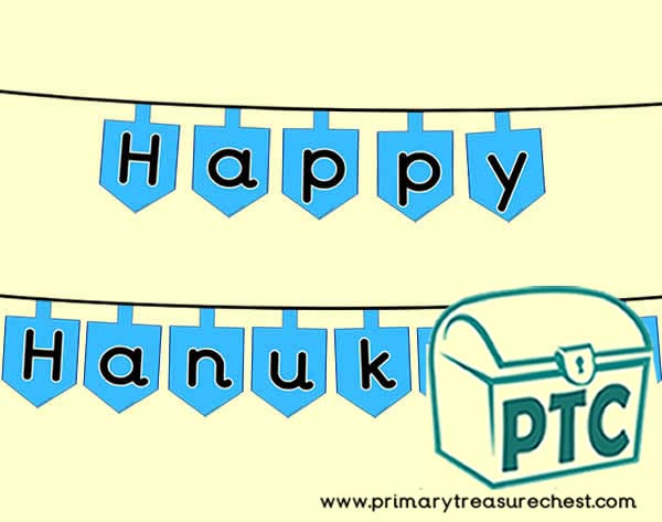 Hanukkah themed bunting, with a dreidel themed background.