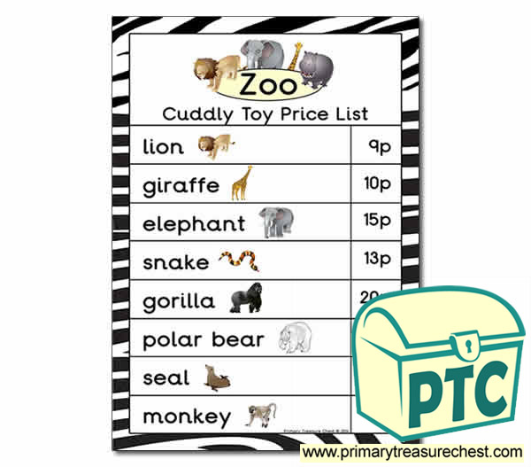 Zoo Gift Shop Toy Price List - 1-20p