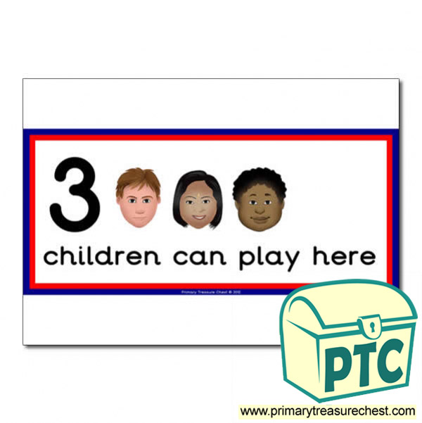 English Area Sign - Images of Faces - 3 children can play here - Classroom Organisation Poster