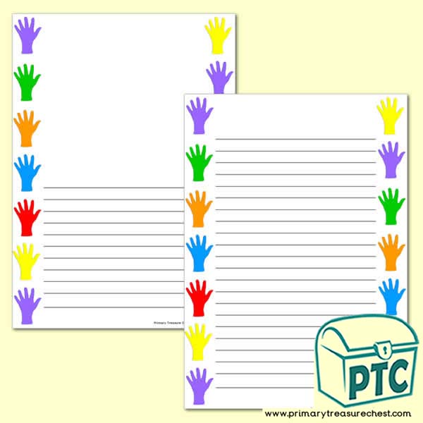 Coloured Hands Page Border/Writing Frame (narrow lines)