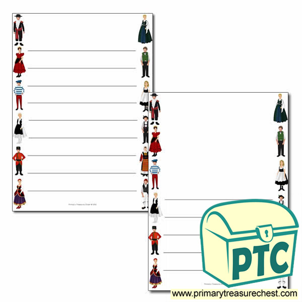 Traditional Costumes Page Border/Writing Frame (Wide lines)